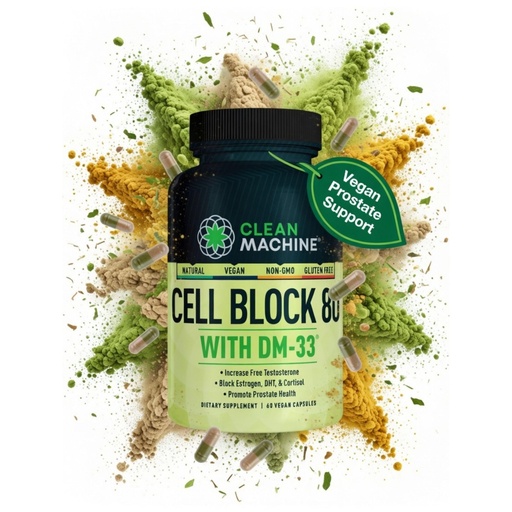 [BRSROHYECMJRS3IY] CLEAN MACHINE Cell Block 80 - Natural Vegan Testosterone Support Supplement, Estrogen, DHT & Cortisol Blocker - Prostate Health Supplement with KSM-66 Ashwagandha - 60 Veggie caps