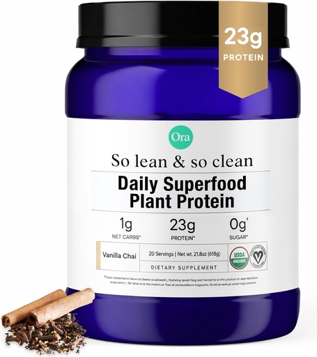 [BRSWGGQTOQIBAHLD] Ora Organic Vegan Protein Powder - 23g Plant-Based Protein Powder for Women and Men | Clean Protein Source, Keto Friendly, Gluten Free, Paleo, Dairy-Free, Soy-Free - Vanilla Chai - 20 Servings