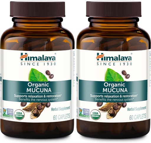 [BRSROAL5CQNA4E35] Himalaya Organic Mucuna Herbal Supplement, Supports Relaxation, Tension Relief, Brain Function, Non-GMO, USDA Organic, Vegan, Gluten Free, 600 mg, 60 Plant-Caplets, 2 Pack, 120 Day Supply