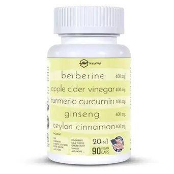 [BRSROGIPBAFBEFYV] Ceylon Cinnamon Ginseng Berberine Turmeric Apple Cider Vinegar Chromium Zinc N-Acetyl Cysteine Milk Thistle Cayenne Banaba Fenugreek Gymnema Sylvestre 20 in 1 Made in The USA - 90 Capsules