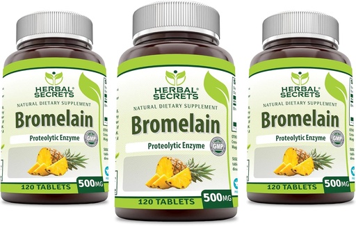 [BRSWGBIHOJ5BUCTK] Herbal Secrets Bromelain 500 Mg 120 Tablets Supplemento | Confezione di 3 | Non-GMO | Gluten Free | Made in USA