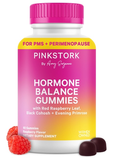 [BRSRAHACA4OQOADP] Pink Stork Hormone Balance Gummies for Women – PMS, Menopause & Estrogen Support – Mood, Bloating, Hot Flashes & Energy – Red Raspberry Leaf, Black Cohosh, Primrose – 60 Vegan Gummies