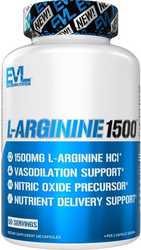 [BRSWGGAHOUPR633A] Evlution Nutrition Nitric Oxide Booster L-Arginine Supplement - High Potency Nitric Oxide Supplement with 1500mg of L Arginine HCL for Enhanced Pumps Energy Muscle Growth and Vascularity NO Booster