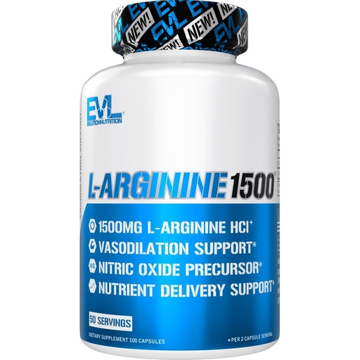 [BRSWGGAHOUPR633A] Evlution Nutrition Nitric Oxide Booster L-Arginine Supplement - High Potency Nitric Oxide Supplement with 1500mg of L Arginine HCL for Enhanced Pumps Energy Muscle Growth and Vascularity NO Booster