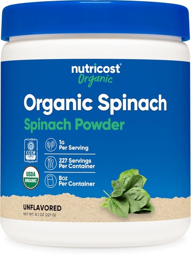 [BRSWGCT4AQPAOH34] Nutricost Organic Spinach Powder 8oz (1 Gram Per Serving) - Certified USDA Organic, Premium Non-GMO Spinach Powder