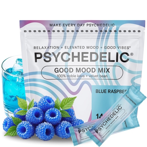 [BRSROEARAQHBSCL7] Psychedelic Water Calming Kava Drink Mix (14x5.5g) Flavored Kava Powder - Calming Drink Powder Packets - Easy Open Single Serving Drinks - 14 Calm Packets - Blue Raspberry