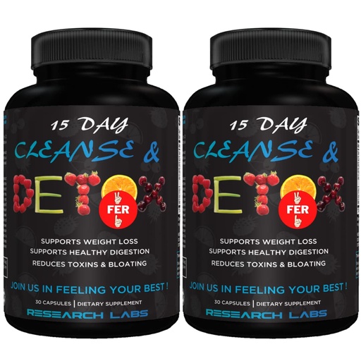 [BRSWGBD5AF6WA337] Research Labs 15 Day Colon Cleanse & Detox for Less Bloat Flat Tummy w/Probiotics - 2 Fer 1 - Constipation Relief - Flushes Toxins, Boosts Energy. Clinically Researched Safe and Effective Formula