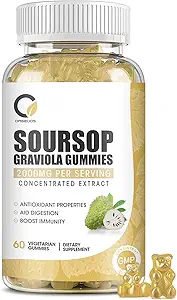 [BRSROAAQDEMWKHYU] Soursop Graviola Gummies - Organic Soursop Leaves & Fruit Extract - Digestive Aid, Immune Support & Antioxidant Properties - Non-GMO, 60 Gummies