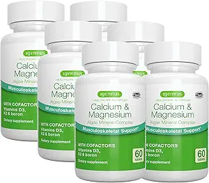 [BRSRAYY7CIHR63DH] Igennus Algae Calcium & Magnesium Supplement, Plant Based, High Absorption, K2 & D3, Non-GMO Red Algae Mineral Complex for Bone & Teeth Support, for Women and Men, with Boron, Vegan, 6 x 60 Tablets