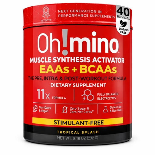 [BRSWGFI7CB7RQ2D3] Oh!mino BCAAs + EAAs, All 9 Essential Amino Acids for Muscle Growth & Recovery, Tropical Flavor, Stimulant-Free, Sugar-Free Pre/Intra Post Workout Supplement, Non-GMO