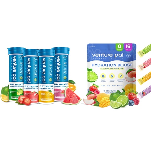 [BRSRAYIROVYWK23X] Venture Pal Sugar Free Electrolyte Powder Packets & Chewable Fast-Melt Electrolyte Tablets, Sport Electrolyte for Running Hiking Cycling Sports Nutrition