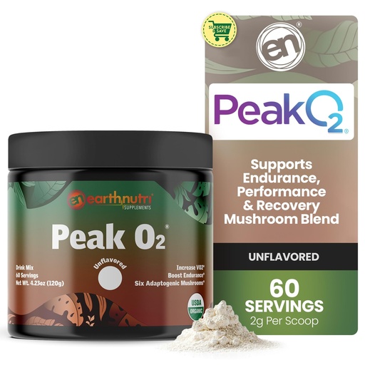 [BRSROHYQBN7A42DH] EarthNutri PeakO2 Workout Supplement - Mushroom Supplement for Pre Workout Endurance & Athletic Performance – No Additives, No Fillers – Supports Stamina, Strength & Recovery - 60 Servings
