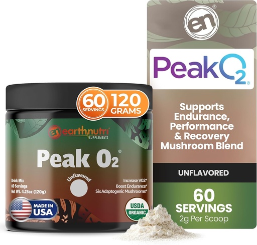[BRSROHYQBN7A42DH] EarthNutri PeakO2 træningstillæg - Mushroom supplement til Pre Workout Endurance & Athletic Performance - Ingen tilsætningsstoffer, Ingen Fillers - Understøtter Stamina, Styrke & Inddrivelse - 60 Serveringer