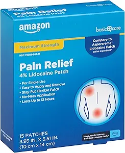 [BRSRMZABAB6GEHTU]   Basic Care Maximum Strength OTC Pain Relief , 4% Lidocaine Patch, 3.9” x 5.5”, 15-Count Box (Previously HealthWise)