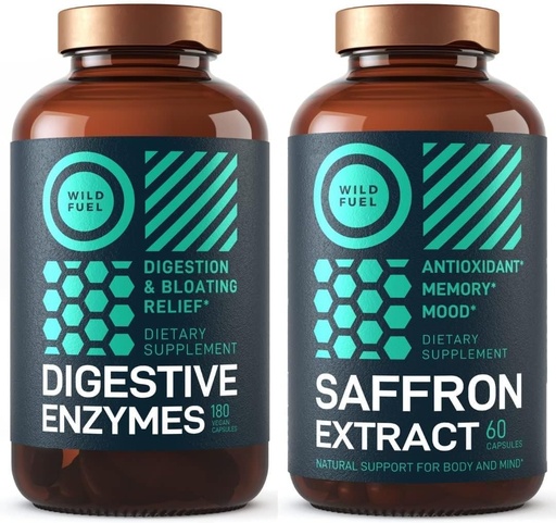 [BRSW2CAQOUMG23YY] WILD FUEL Digestive Enzymes and Saffron Extract Capsules Dietary Bundle