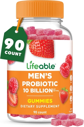 [BRSW2CA7B4PA2CQY] Lifeable Probiotics for Men | 10 Billion CFU | Great Tasting Mens Probiotic Gummies | Vegan Probiotic for Gut Health and Immune Support | Probiotics Gummies for Men | 90 Gummies