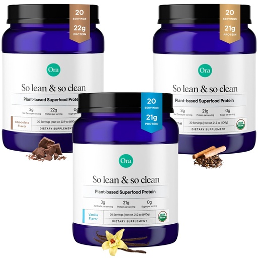 [BRSROGIBCR5G2YI4] Ora Organic Protein Powder Vanilla, Chocolate & Vanilla Chai Bundle: 21g Plant Based, Vanilla, Vanilla Chai, 20 Servings + 22g Plant Based, Chocolate, 20 Servings