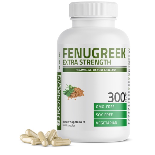 [BRSW2BQFPMIWGCA7] Bronson Fenugreek Seed Powder Capsules Extra Strength, Trigonella Foenum-Graecum, Non-GMO, Soy-Free, Vegetarian, 300 Capsules