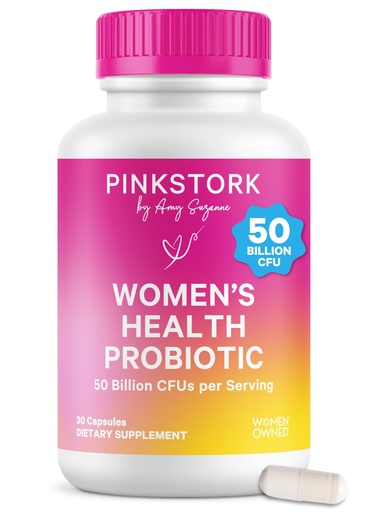 [BRSWYEATCUMAIEQ2] Pink Stork Women’s Health Probiotic, 50 Billion CFU | Clinically Studied Probiotics | Vaginal, Gut, Mood, & Hormone Balance | Yeast & Odor Support | Probiotic and Prebiotic Blend | 30 Vegan Capsules