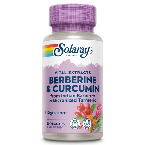 [BRSWKEAIAADACGTM] SOLARAY Berberine & Curcumin - Berberine Turmeric Supplement with 20% Micronized Curcumin from Turmeric Root - Herbal Wellness Support - Non-GMO, Vegan, Gluten Free, 60-Day Guarantee, 60 Servings