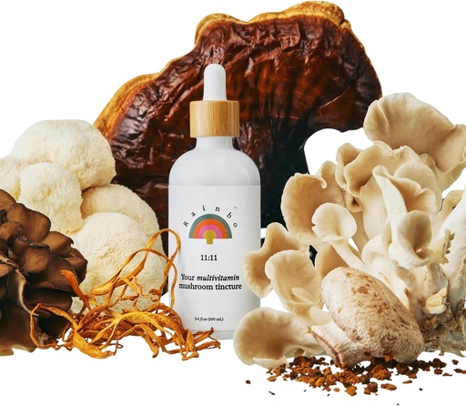 [BRSROCYRCNYBYCDH] Rainbo - 11:11 Multi Mushroom Tincture - 11-in-1 Dual Extract Mushroom Blend - Comprehensive Immune Support, Brain Support, Liquid Lion's Mane & Turkey Tail, Vegan, Non GMO, 3.4 fl oz