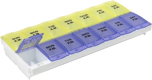 [BRSWIYYKA4IRQEA7] EZY DOSE (14-Day) AM/PM Pill Planner, Medicine Case, Vitamin Organizer Box, 2X-Large Locking Compartments to Secure Prescription Medication and Prevent Accidental Spilling, Color May Vary, BPA Free