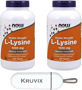 [BRSRAAQOCF6BOALV] NOW Foods Supplements, L-Lysine (L-Lysine Hydrochloride) 1,000 mg | Double Strength, Amino Acid | 250 Tablets - Pack of 2 with Pill Organizer