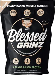 [BRSROYL6DMJWAHTO] BLESSED Gainz Vegan Protein Powder Mass Gainer - 40g Plant Based Protein Powder - Meal Replacement Shake with Pea Protein Powder - Vegan Protein Shake - 40 Servings (Vanilla Cinnamon Swirl)