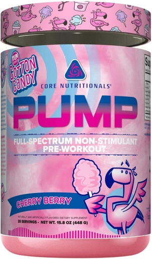[BRSROEIPOZ5QGCI2] Core Nutritionals Pump Full-Spectrum Non-Stimulant Pre-Workout, with N03T Nitrate, Peak02, Alpha GPC, for Maximum Pump, Strength, and Performance 20 Servings (Fun Sweets Cotton Candy™ Cherry Berry)