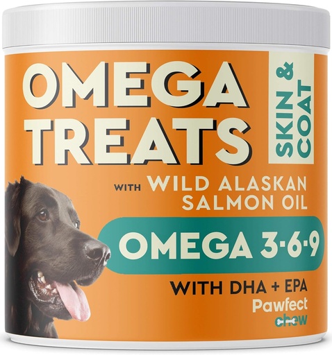 [BRSREYL2OUMGKALL] PAWFECTCHEW Omega 3 for Dogs (60 Chews) - Alaskan Salmon Fish Oil Treats for Dogs - Omega Fatty Acids - Skin and Coat Supplement - Dry Itchy Skin, Shedding & Allergy Relief