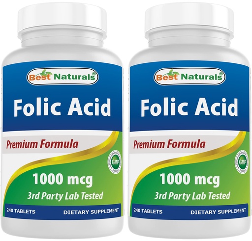 [BRSRM2QDDFYBQYLZ] Best Naturals Folic Acid 1000 mcg (Vitamin B9), 240 Tablets (1000 mcg (Pack of 2))
