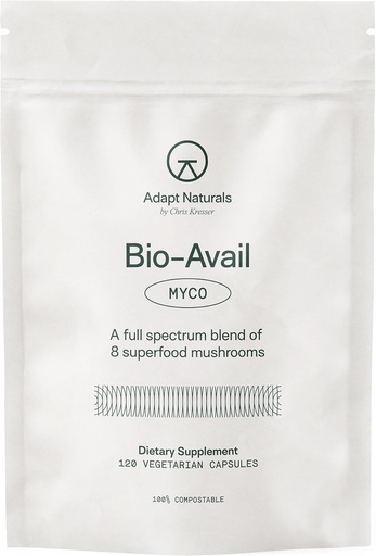 [BRSROZYRBEPA23AY] Adapt Naturals Bio-Avail Myco - 8-in-1 Bioavailable Mushroom Addition Mushroom Complex - Chaga, Cordyceps, Reishi, Lions Mane - Кръвно налягане, памет, имунни - 120 капсули