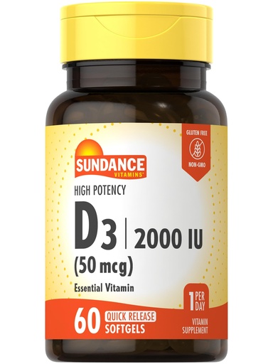 [BRSWKYYHB4MQAA3Y] Sundance Vitamin D3 2000 IU | 60 Quick Release Softgels | High Potency | Non-GMO and Gluten Free Supplement