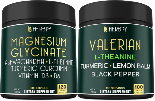 [BRSRABLQPNYAKCI3] Bundle 6in1 Magnesium Glycinate Supplement & 5in1 Valerian Root Supplement