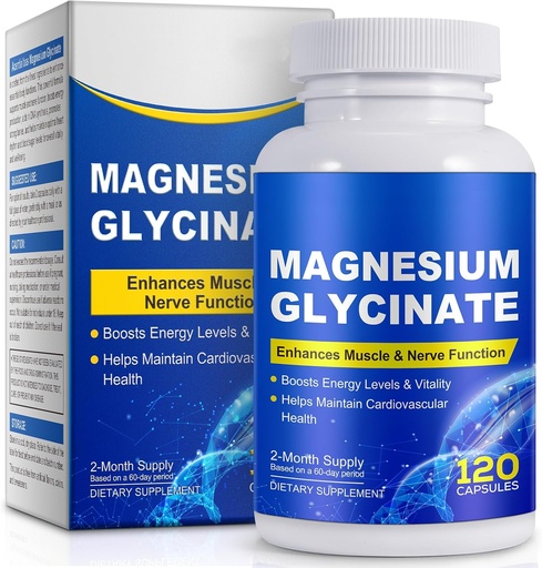 [BRSRAHQFOJ5QK2TO] Magnesium Glycinate for Sleep, Mood, Brain, High Absorption 120 Capslues Supplement, Elemental Magnesium with 100mg Calcium - Highly Bioavailable - with Vitamin D3 & K2