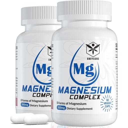 [BRSW2A32OAIQEHQ6] Magnesium Complex Supplement 8 Forms, 500mg Magnesium Glycinate, Malate, Citrate, High Absorption Mg for Calm, Sleep, Mood & Healthy Muscle, Pack of 2, Total 120 Vegan Capsules