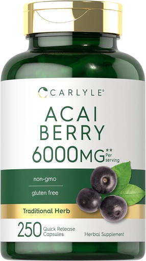 [BRSWYHTQDIIGAGTF] Carlyle Acai Berry Capsules 6000mg | 250 Count | Non-GMO & Gluten Pulsuz Acai Berry Özü