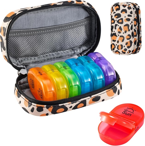 [BRSROZAOCIMG2HI7] Serfeymi Weekly Travel Pill Organizer 2 Times A Day AM PM Upgraded Rainbow Pill Box 7 Day with Portable Zipper PU Leather Pill Case, Medicine Organizer for Pills, Vitamins, Fish Oils - Brown 02