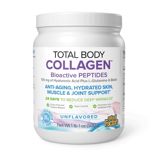 [BRSWGHYFO4DQIH3D] Natural Factors Total Body Collagen - Bioactive Collagen Supplement for Hair & Nail Growth Support - Healthy Skin Supplement with Protein, Vitamin C & More - Unflavored, 500 g (38 Servings)