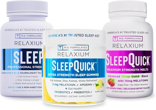 [BRSRAGI7B56AAYL6] Relaxium Sleep | 60 Capsule+ Sleep Quick Melts + Gummies (Family Pack Sleep Bundle)