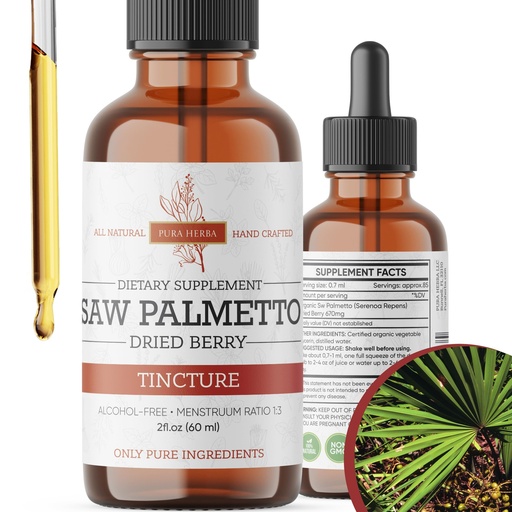 [BRSROBIPAUFWA233] Pura Herba Saw Palmetto Tincture | Premium Alcohol-Free Herbal Extract from Saw Palmetto Berries | Liquid Botanical Supplement | Traditional Herbal Formula | Made in USA - 2 oz (60 ml)