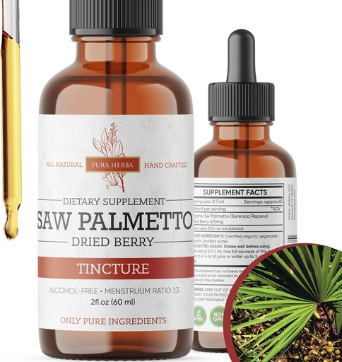 [BRSROBIPAUFWA233] Saw Palmetto Tincture | Premium Alcohol-Free Herbal Extract from Saw Palmetto Berries | Liquid Botanical Supplement | Traditional Herbal Formula | Made in USA - 2 oz (60 ml)