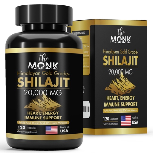 [BRSROAY2CAPAI3DF] Organic Shilajit with Fulvic Acid, Humic Acid, 85+ Minerals- Gold Grade Plus - Same as Resin - Energy, Stamina, Brain Support - 120 Capsules - Made in The USA