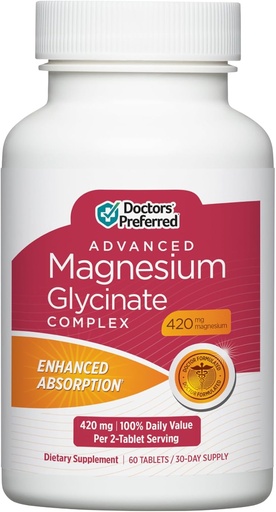 [BRSRAY34PN5WYAA3] DOCTORS' PREFERRED Advanced Magnesium Glycinate Complex, Enhanced Absorption Technology, Highly Potent, Gentler, Doctor-Developed Formula. Heart Health, Mood Health and More 420 mg, 30-Day Supply