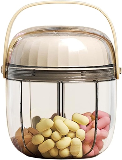 [BRSRAZALPIPRQYLJ] MURRI & MURRDI Pill Organizer med 4 kompartmenter, Travel Pill Box Portable Pill Case Anti- Mixing & Wide Åbning, Compact Pill Container Holder for Vitaminer Fish Olies Medicin (F Cream White)