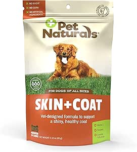 [BRSWKZYRBYBA4FA7] Pet Naturals Skin and Coat for Dogs with Dry, Itchy and Irritated Skin, 30 Chews - Salmon Oil, Vitamin E and Flax Oil - No Corn or Wheat - Vet Recommended