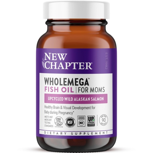 [BRSWIYL7AEOG2H34] New Chapter Wholemega for Moms Fish Oil Supplement, Tiny Capsules, 2000mg per Serving, Prenatal DHA with Omega-3 + Vitamin D3 for Prenatal & Postnatal Support, 500mg Each - 90 Count