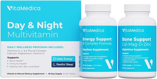 [BRSWYHY7BAPQKF33] Multivitamin Day & Night Routine | Energy & Mental Clarity, Bones & Joints, Beauty, Restful Sleep | 30-Day Supply | Vitamins A, C, D, E, B-Complex | Magnesium, Biotin, Zinc, Botanicals, & Minerals