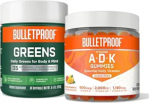 [BRSRMEL3AAFBAELF] Bulletproof Greens, 8.4 Ounces and Vitamins A+D+K Gummies, 60 Count
