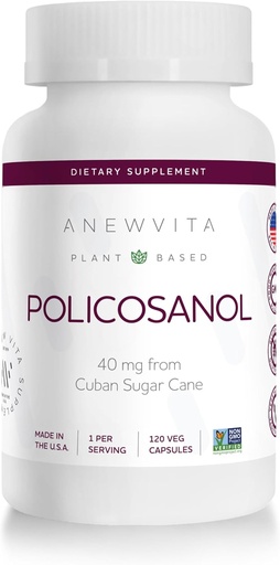 [BRSW2EIFBYFRQFIU] Anew Vitaㅤ Policosanol Supplement - Healthy Lipid Levels, Platelet Function & Circulation, Cuban Sourced Sugarcane, 40mg per Serving, Non-GMO, Gluten-Free - 120 Veggie Capsules, Made in USA